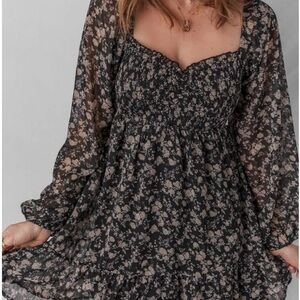 Floral Black and Cream Women's Dress